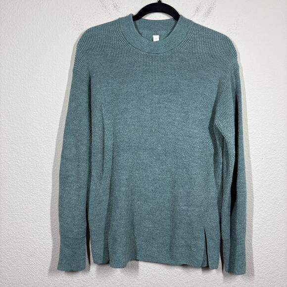 Lululemon 4 Crew Neck Sweater Green Merino Wool Cotton Blend Ribbed Long Sleeves - Picture 1 of 8